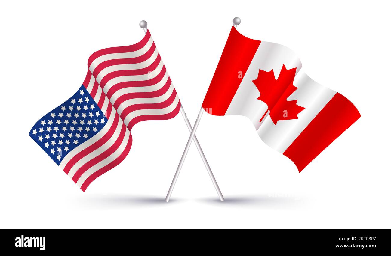 Vector American flag and Canadian flag. Vintage flag of USA and flag of