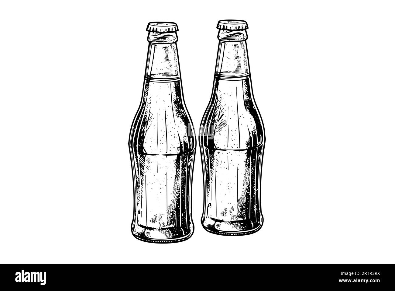 Glass bottle of soda. Ink sketch of cola hand drawn vintage vector