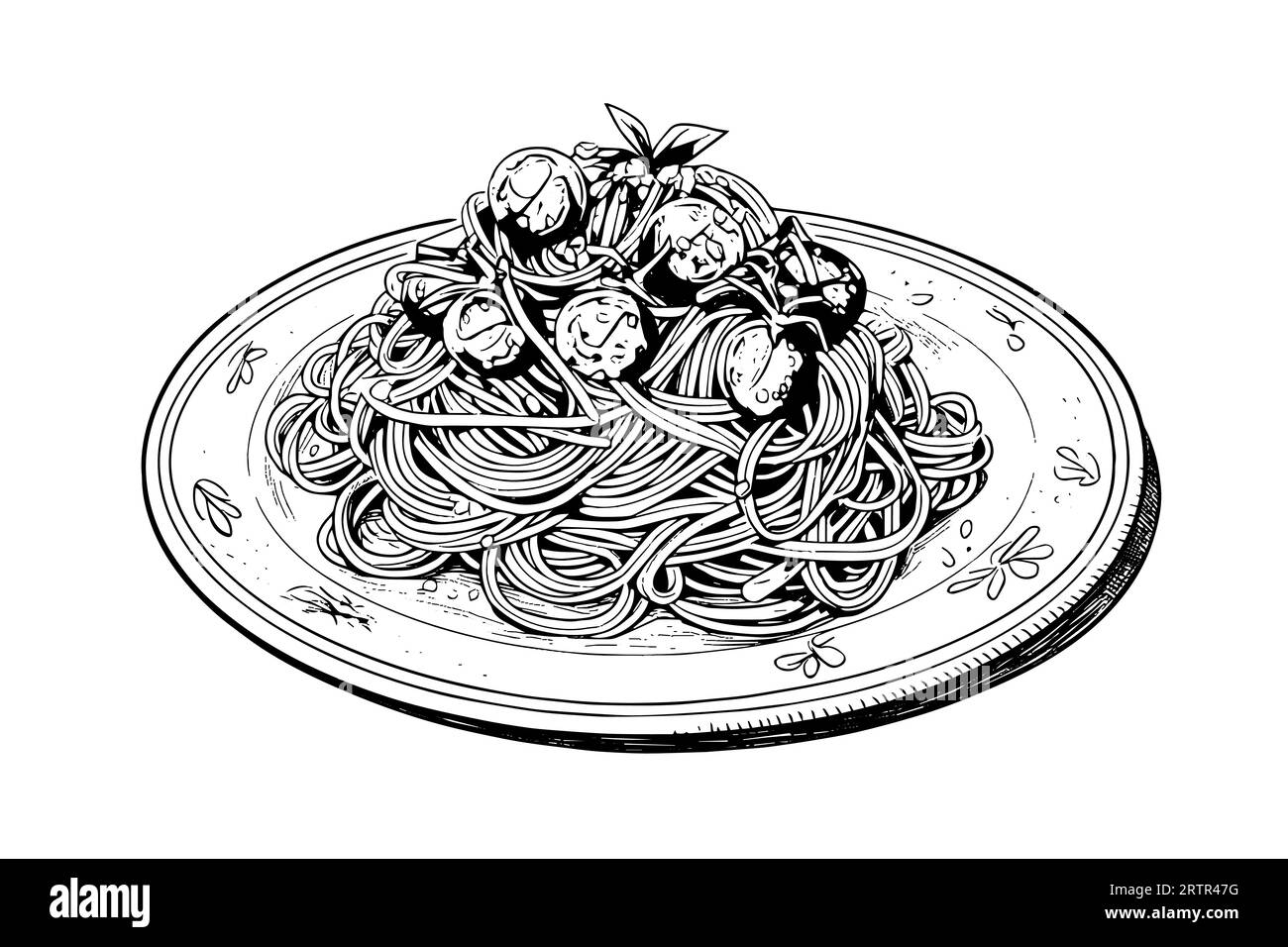 Italian pasta. Spaghetti on a plate, fork with spaghetti Vector