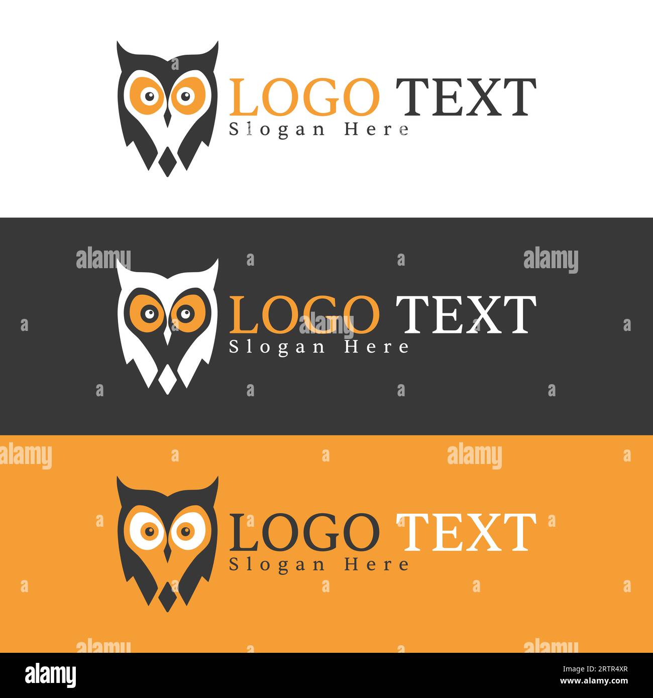 Orange color Owl  Head Mascot Logo Design, Vector owl silhouette design Stock Vector