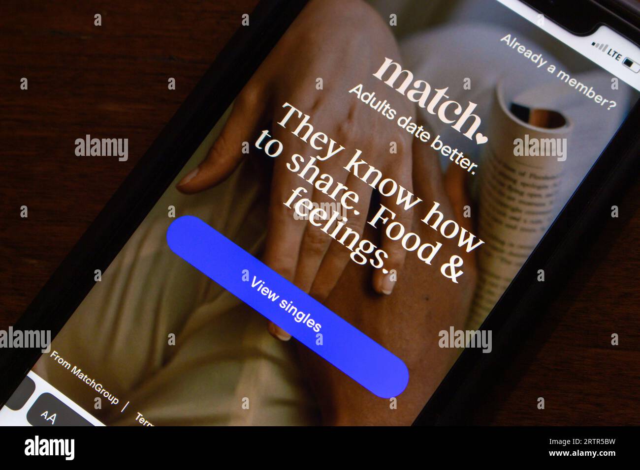 Vancouver, CANADA - Sep 4 2023 : The website of Match.com seen in an iPhone screen. Match is an online dating service owned by Match Group. Stock Photo