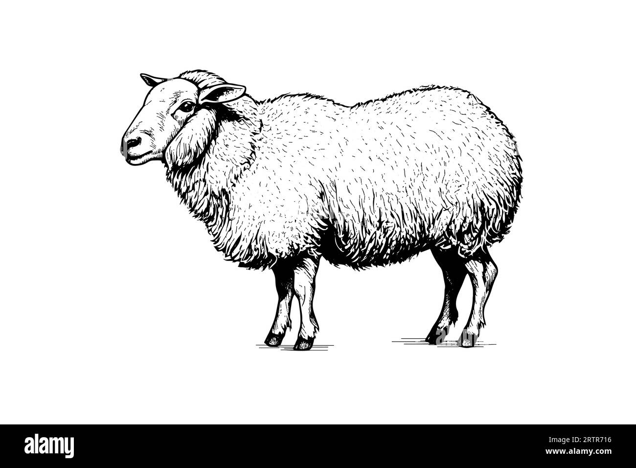 Cute sheep or lamb engraving style vector illustration. Realistic image. Stock Vector