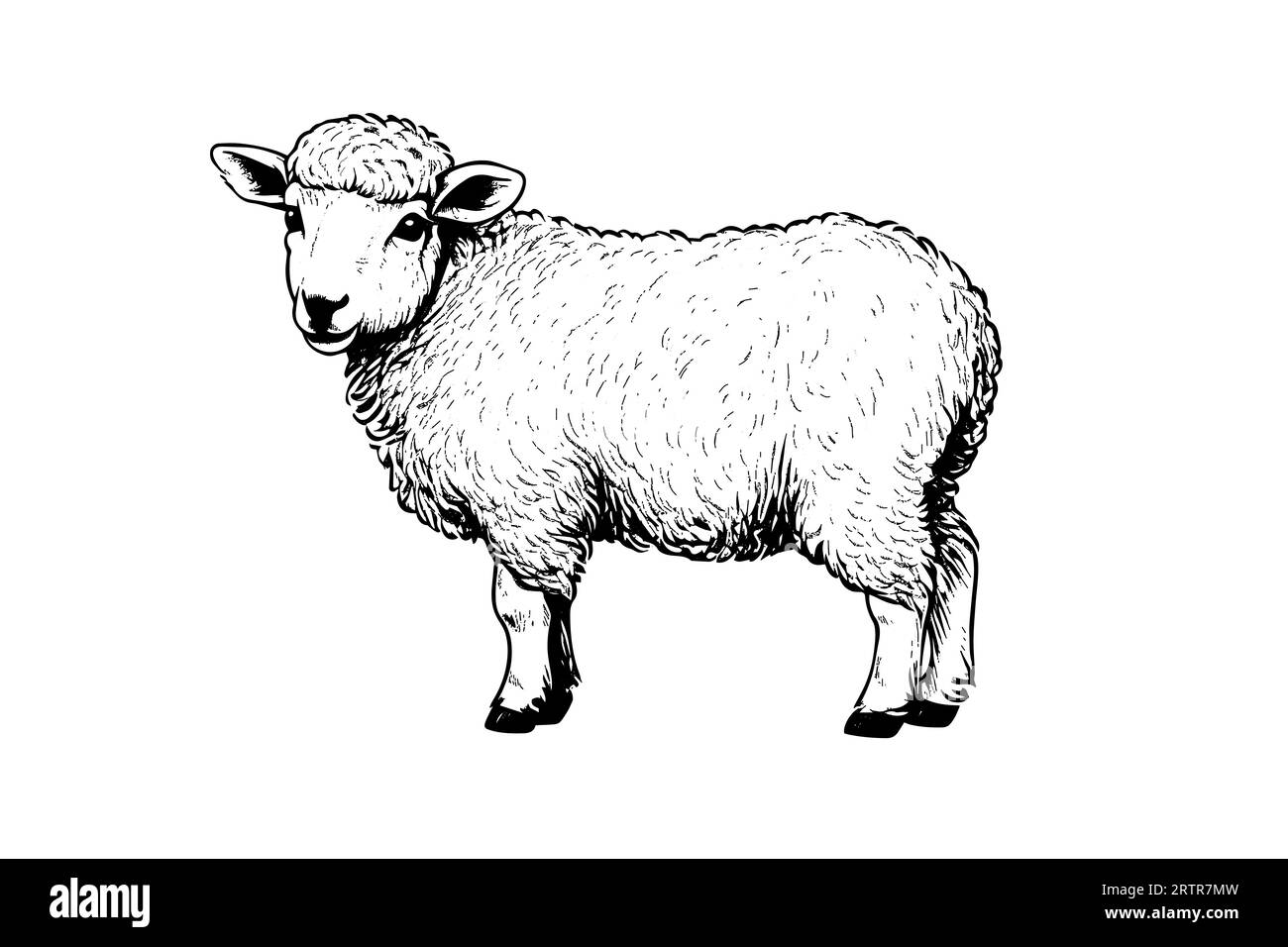 Cute sheep or lamb engraving style vector illustration. Realistic image. Stock Vector
