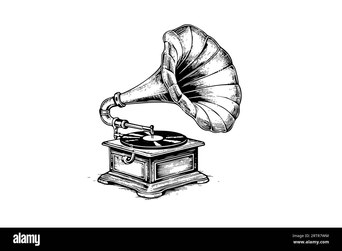 Retro musical gramophone drawn vintage phonograph Vector Image