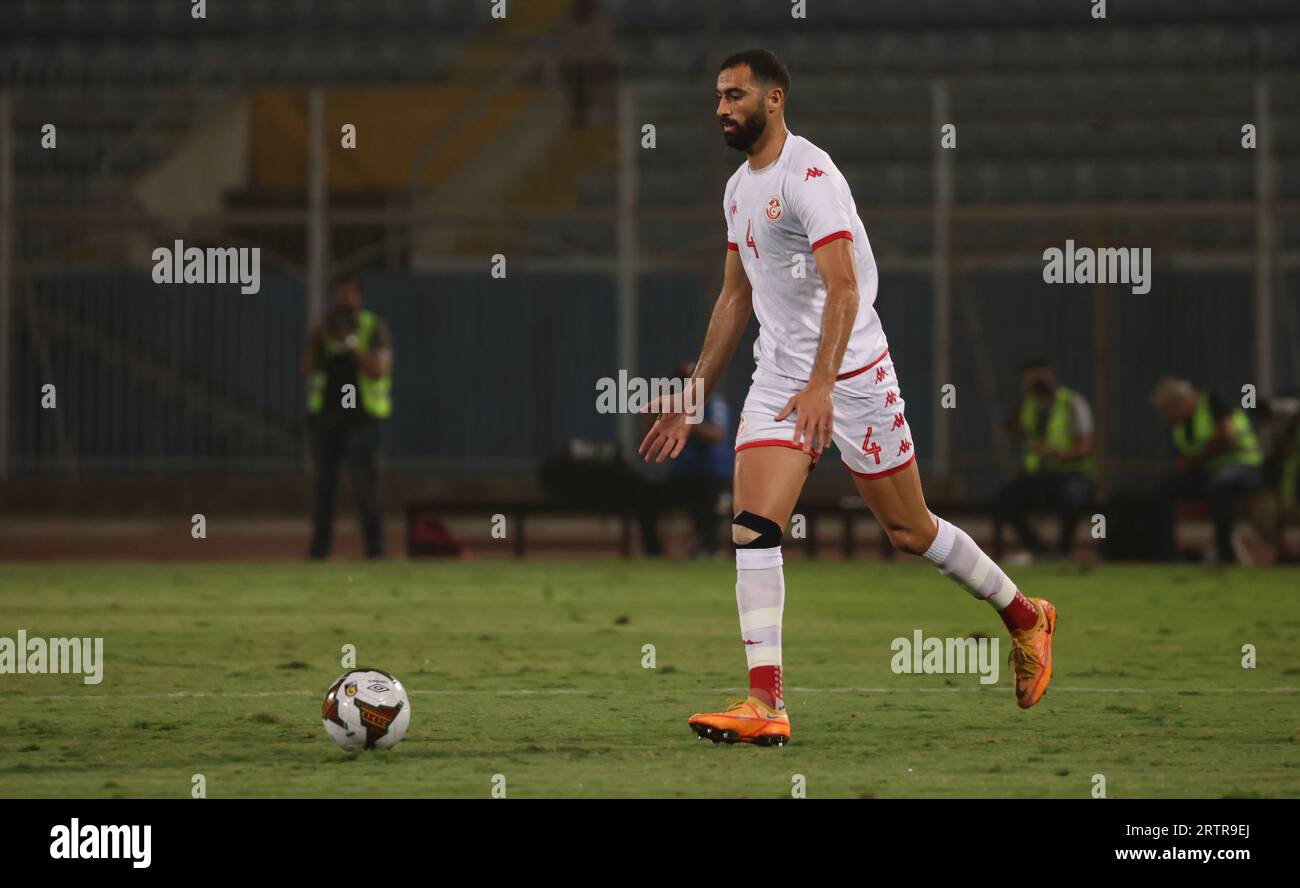 Egypt, Cairo - 12 September 2023 - Yassine Meriah of Tunisia in home kit during friendly international match between Egypt and Tunisia at 30th June St Stock Photo