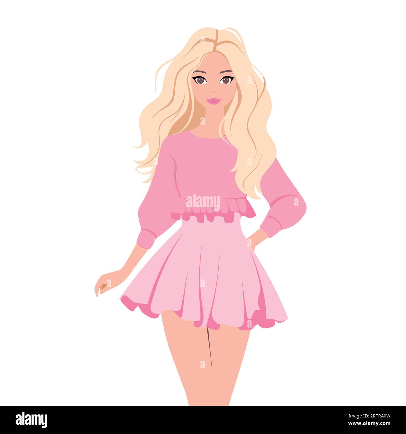 Beautiful Blonde Girl Wearing Pink Dress Vector Stock Vector Image ...