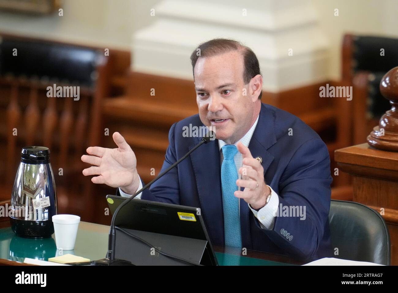 Austin Texas USA, September 14 2023: First assistant attorney general GRANT DORFMAN testifies during the afternoon session on day eight in Texas Attorney General Ken Paxton's impeachment trial in the Texas Senate. Credit: Bob Daemmrich/Alamy Live News Stock Photo