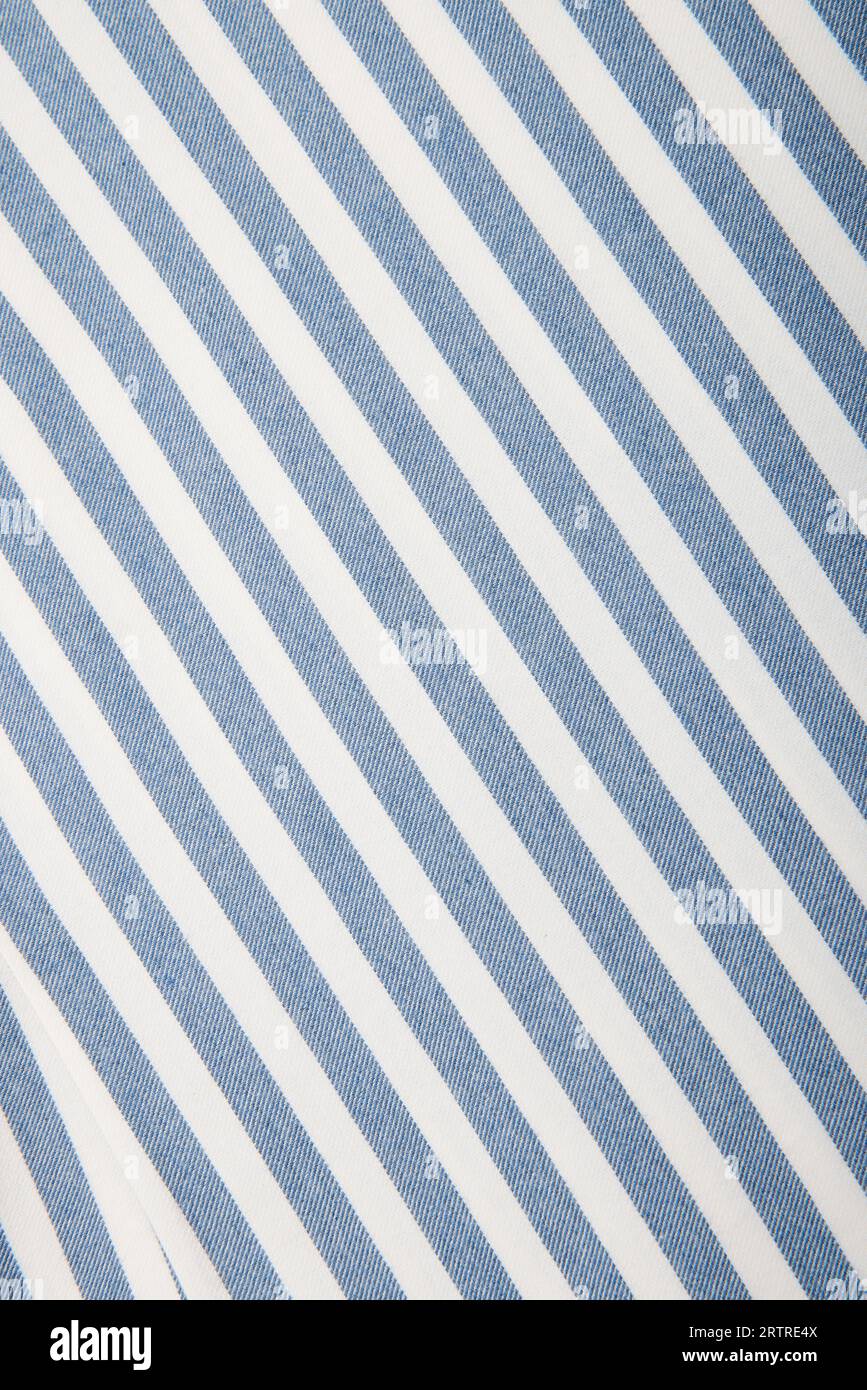 White and blue striped fabric texture with copy space Stock Photo