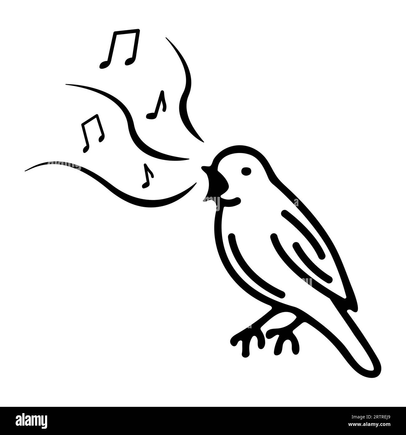 Bird nightingale vector black and white illustration Stock Vector