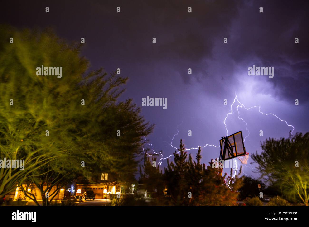 Lightning strike during Arizona monsoon Stock Photo