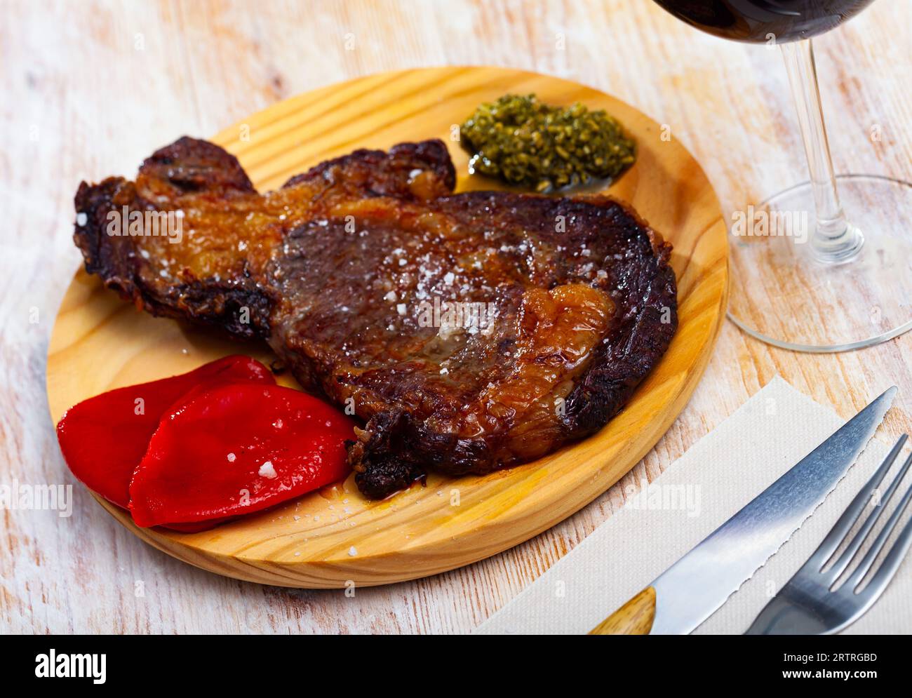 Entrecote with salsa verde sauce Stock Photo