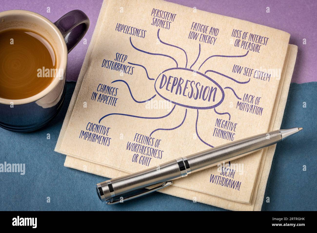 depression infographics or mind - Depression Infographics Or Mind Map Sketch On A Napkin With Coffee Emotional And Psychological Phenomenon 2RTRGHK 