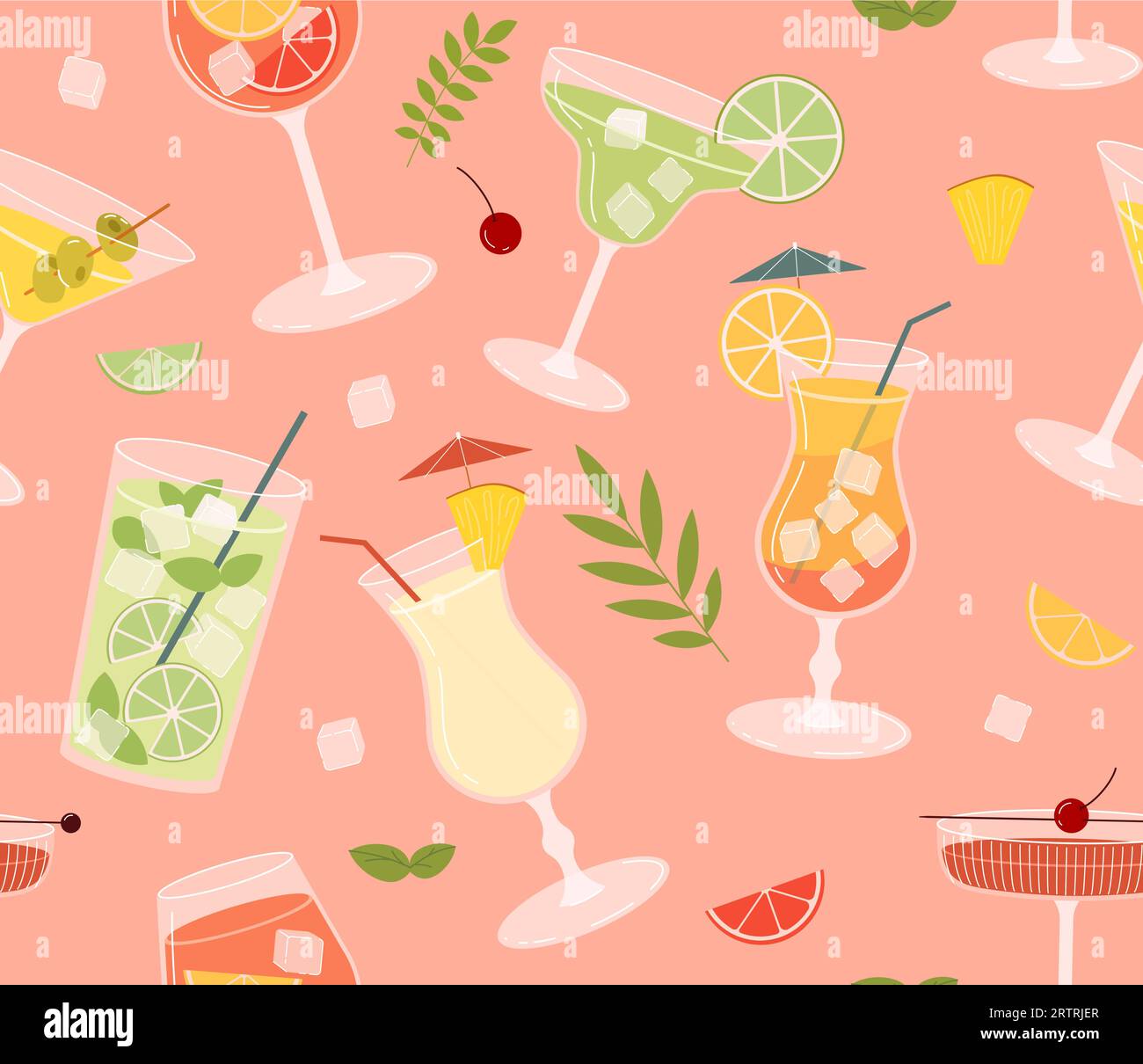 Seamless pattern with cocktails vector concept Stock Vector