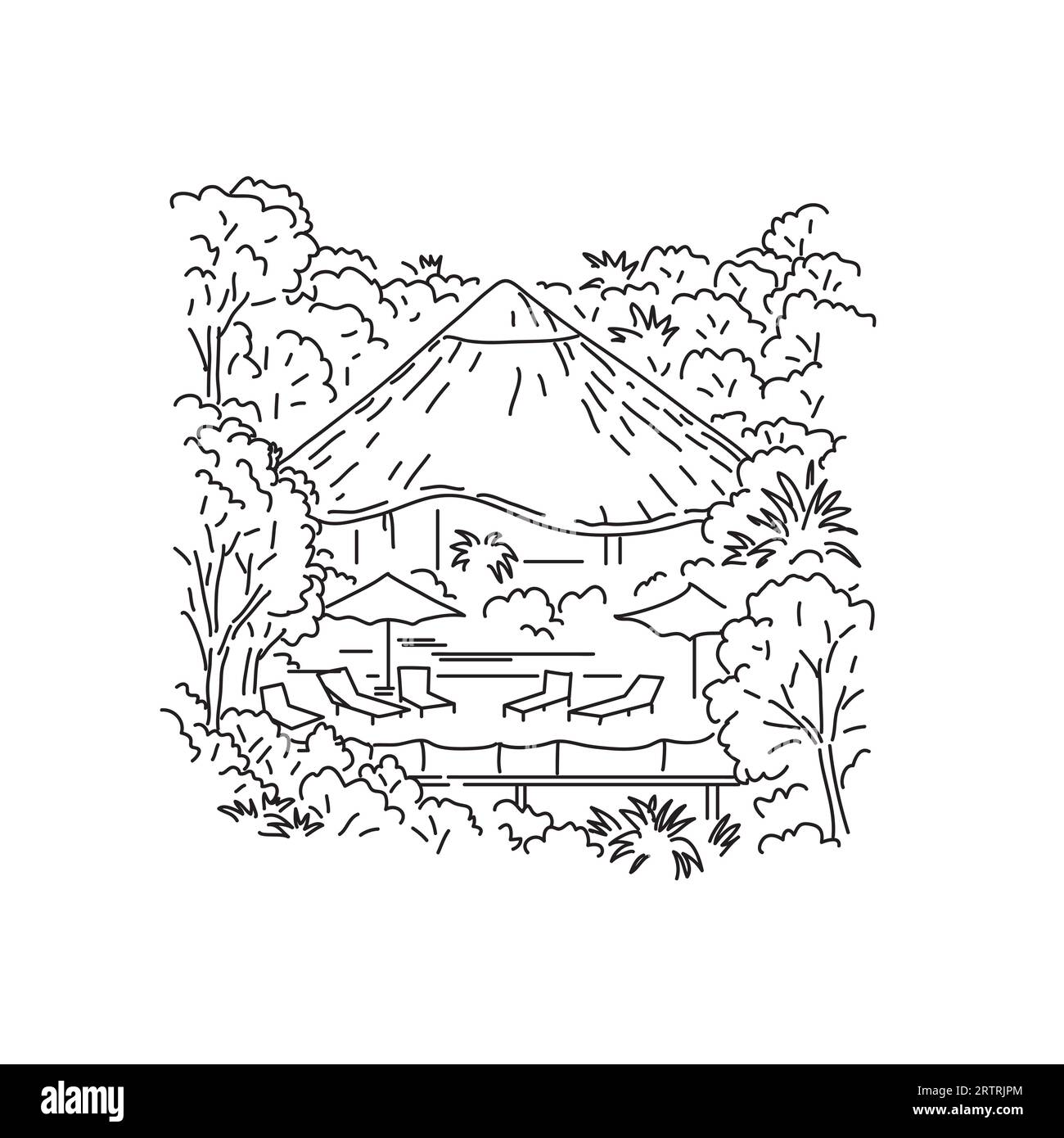 Mono line illustration of a game reserve in Grahamstown in the Eastern Cape of South Africa done in monoline line art black and white style. Stock Photo