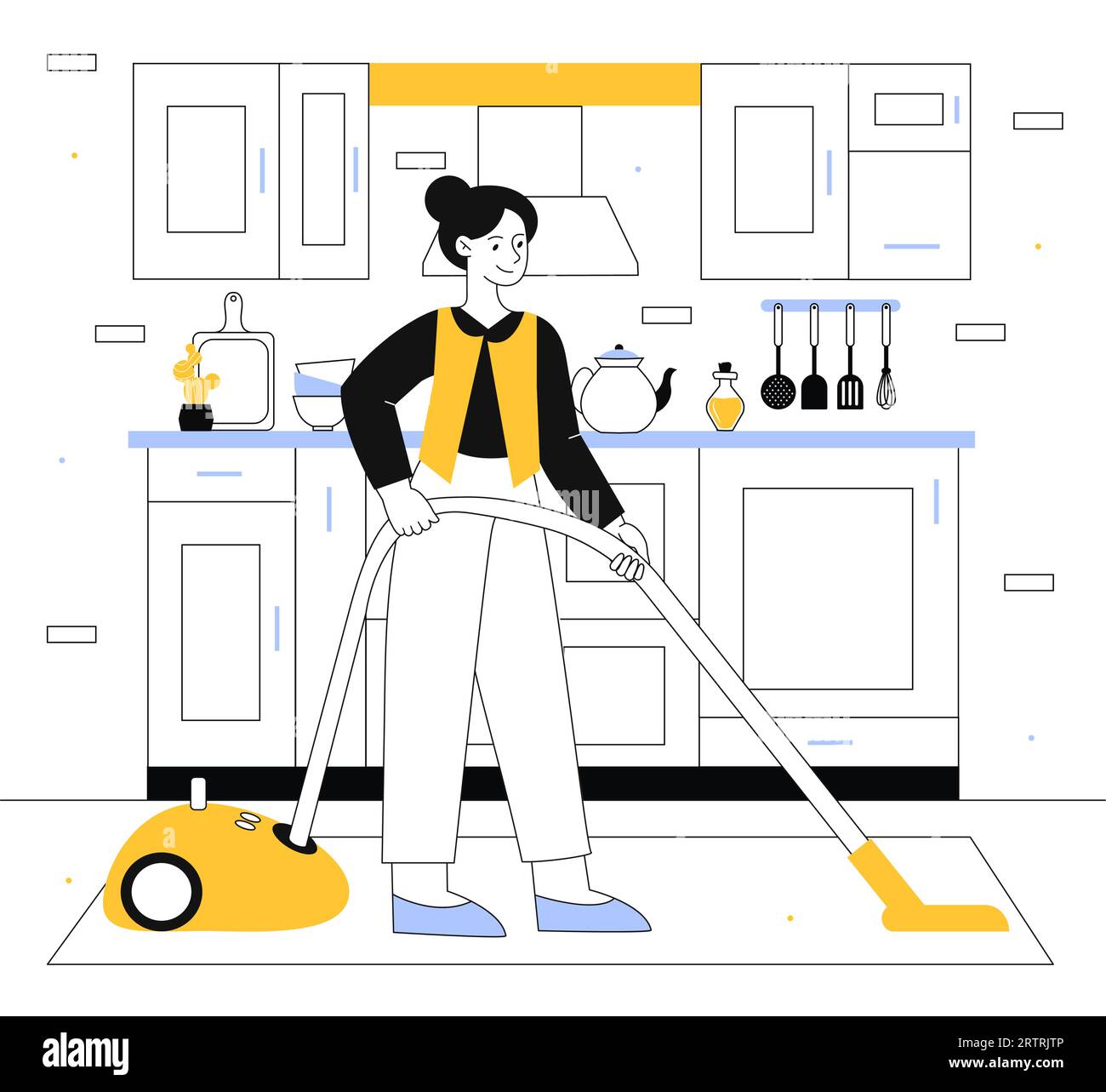 Maid vacuuming vector line concept Stock Vector Image & Art - Alamy