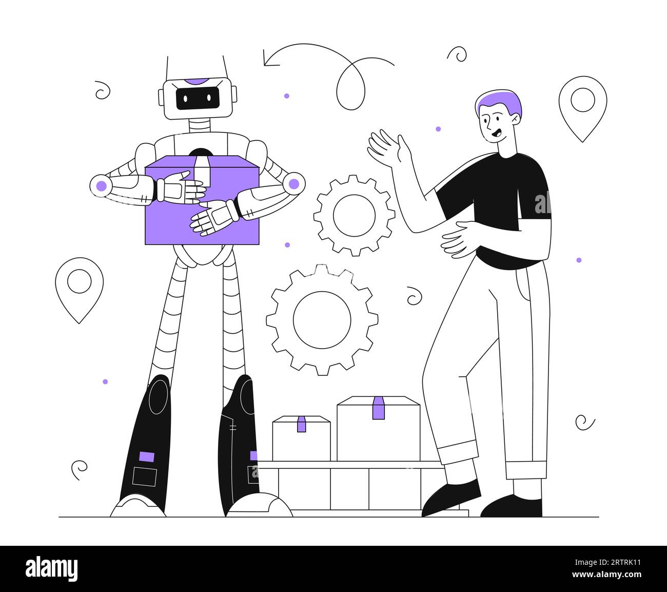 Robot courier vector line concept Stock Vector
