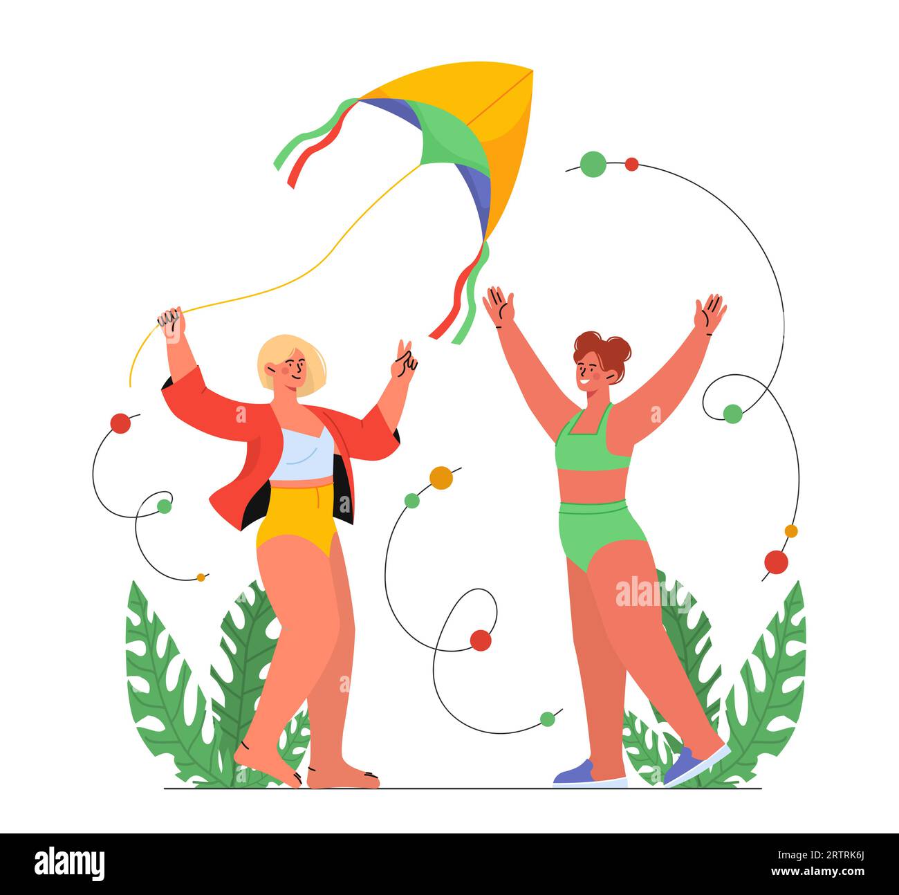 Kids plays with kites vector concept Stock Vector