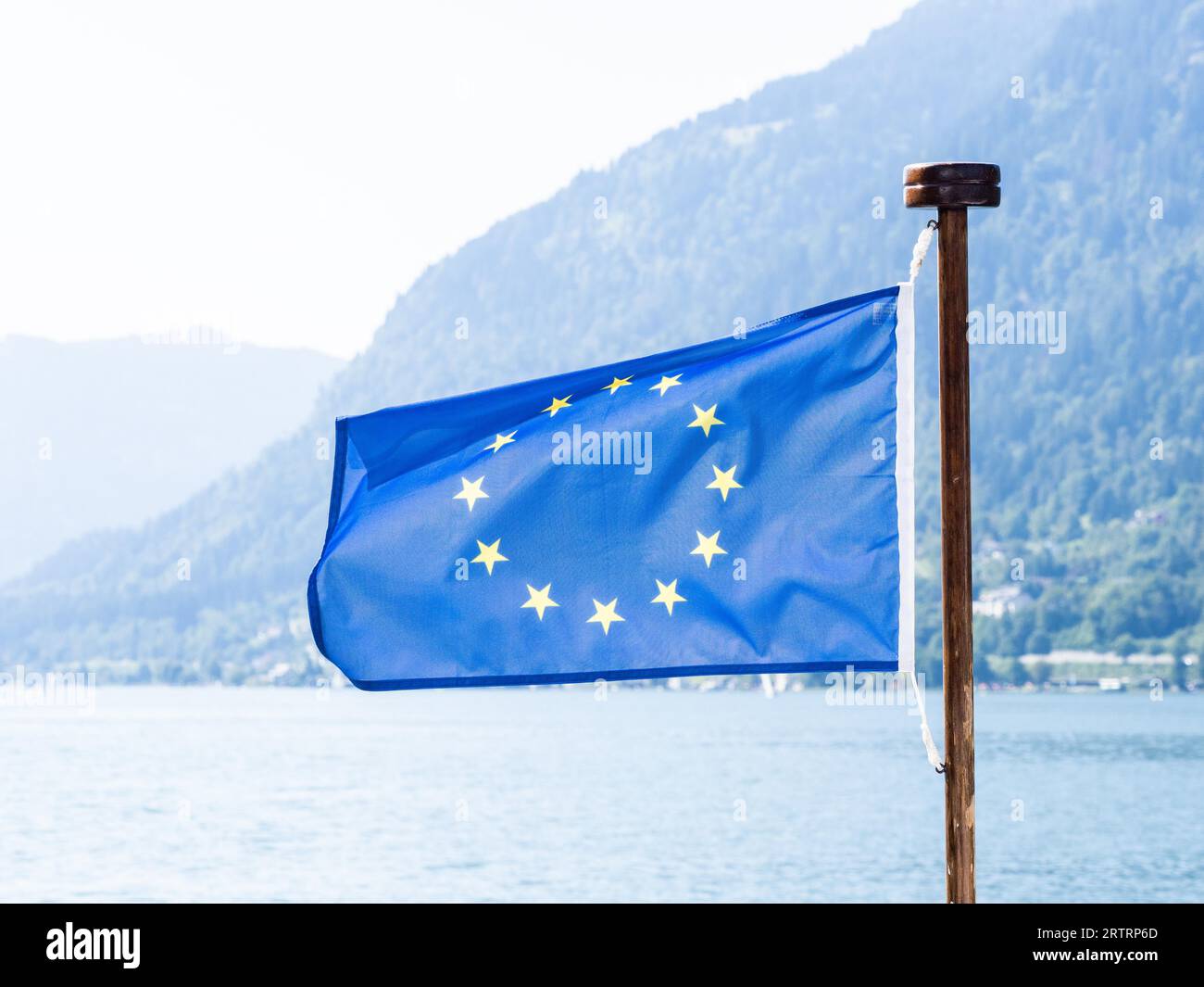Flag of the European Union, Ossiach Abbey, Lake Ossiach, Carinthia ...