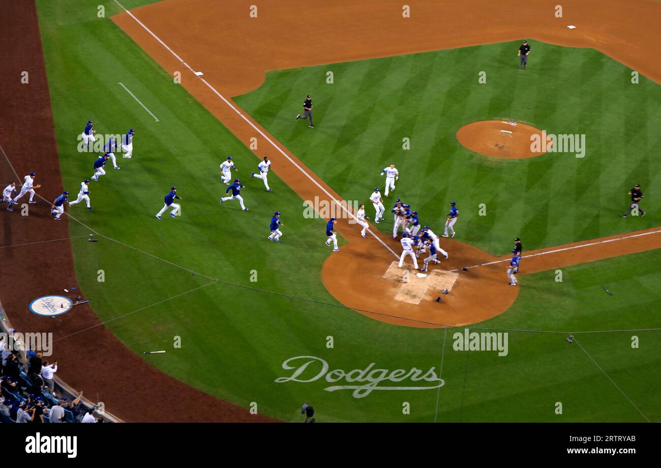 A bench clearing brawl erupts during Dodgers game at Dodger Stadium