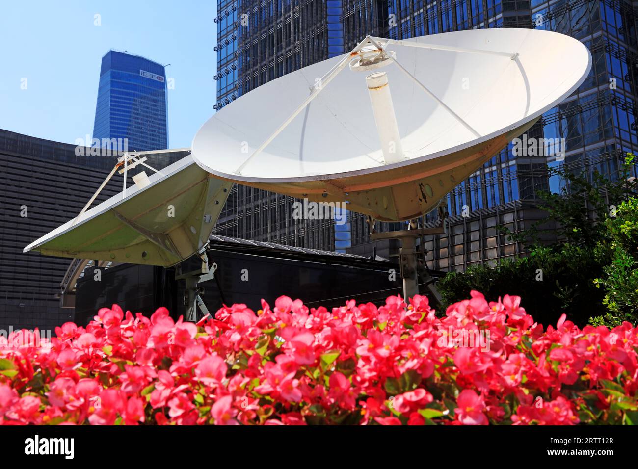 Shanghai, China - June 1, 2018: Satellite ground receiving equipment in Lujiazui, Shanghai, China Stock Photo