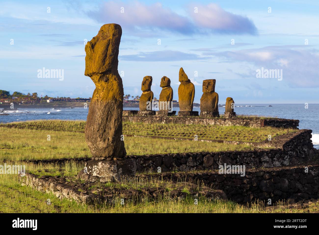 The moais at Ahu Tahai on Easter Island in Chile Stock Photo