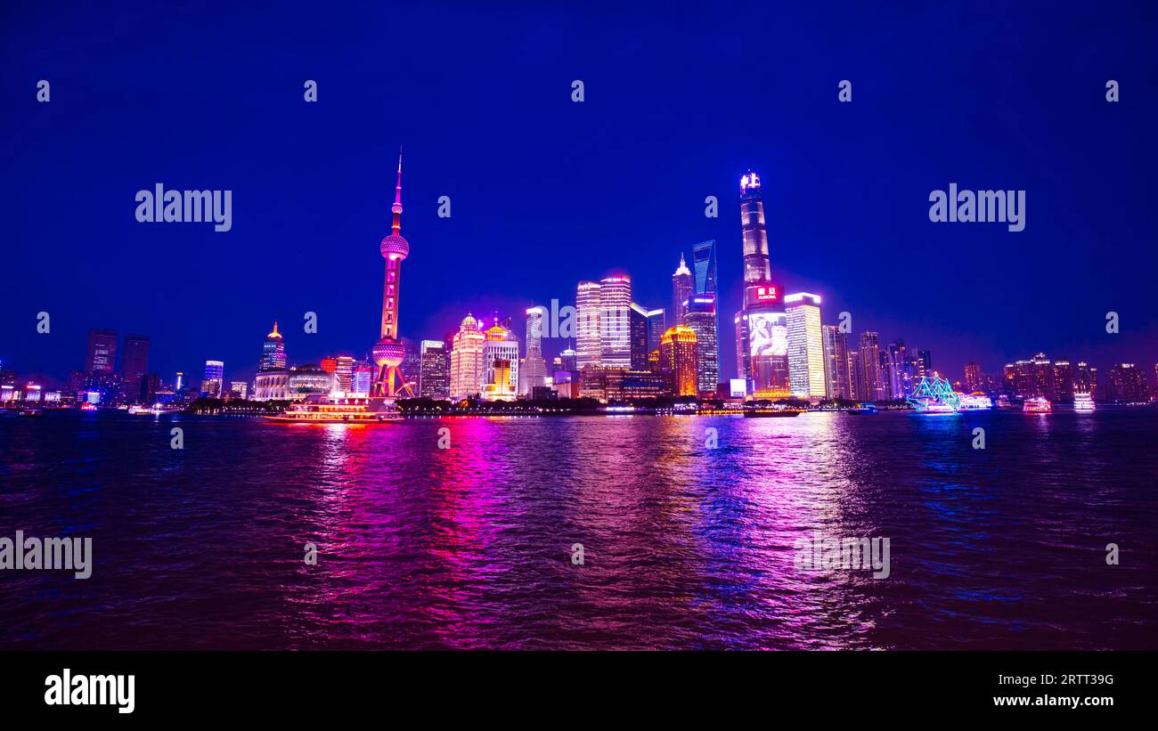 Shanghai, China - June 1, 2018: Night view of Shanghai Bund, China Stock Photo