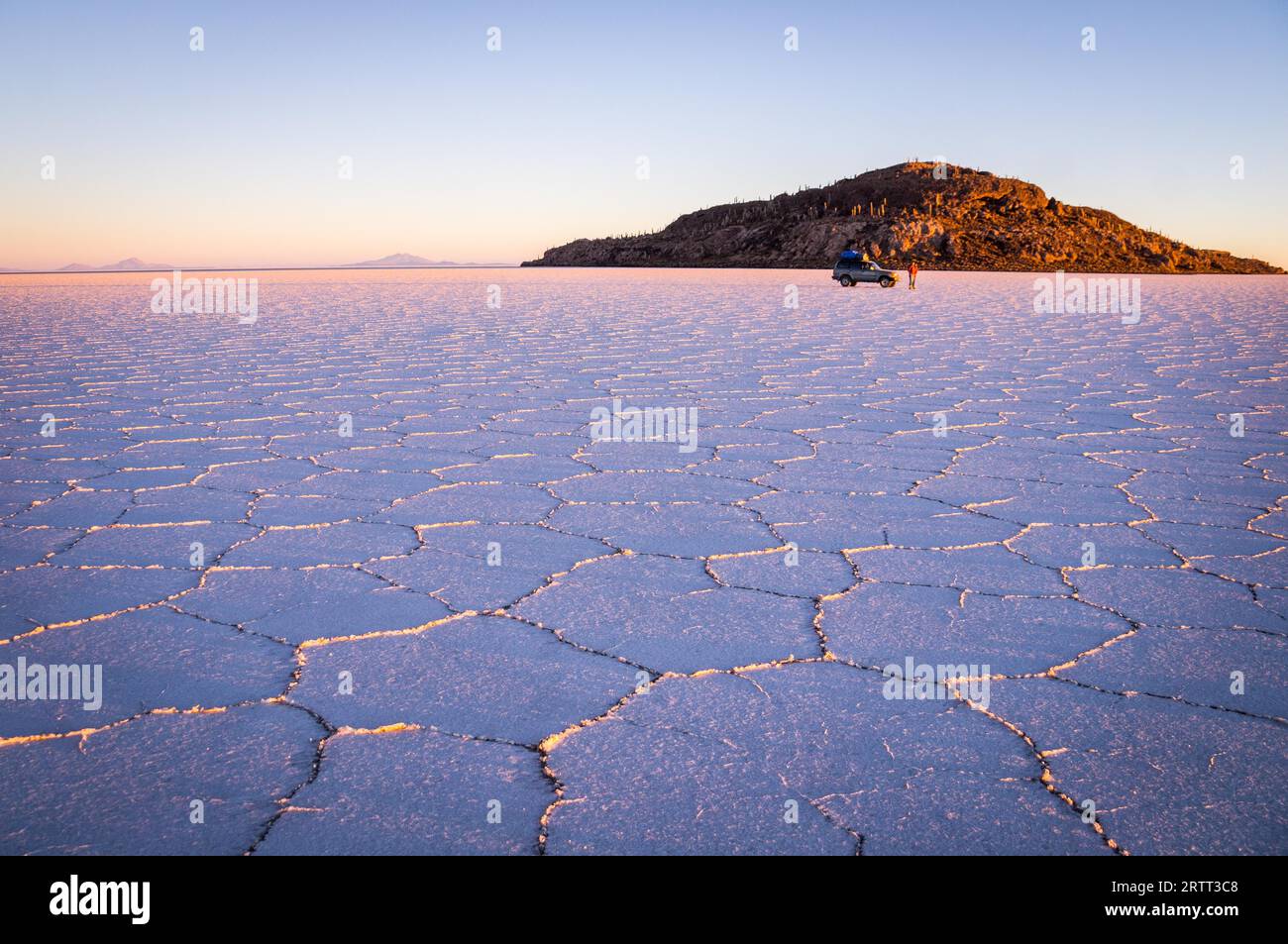 Salar Uyuni, BOLIVIA in September 2015 The sun rises over worlds