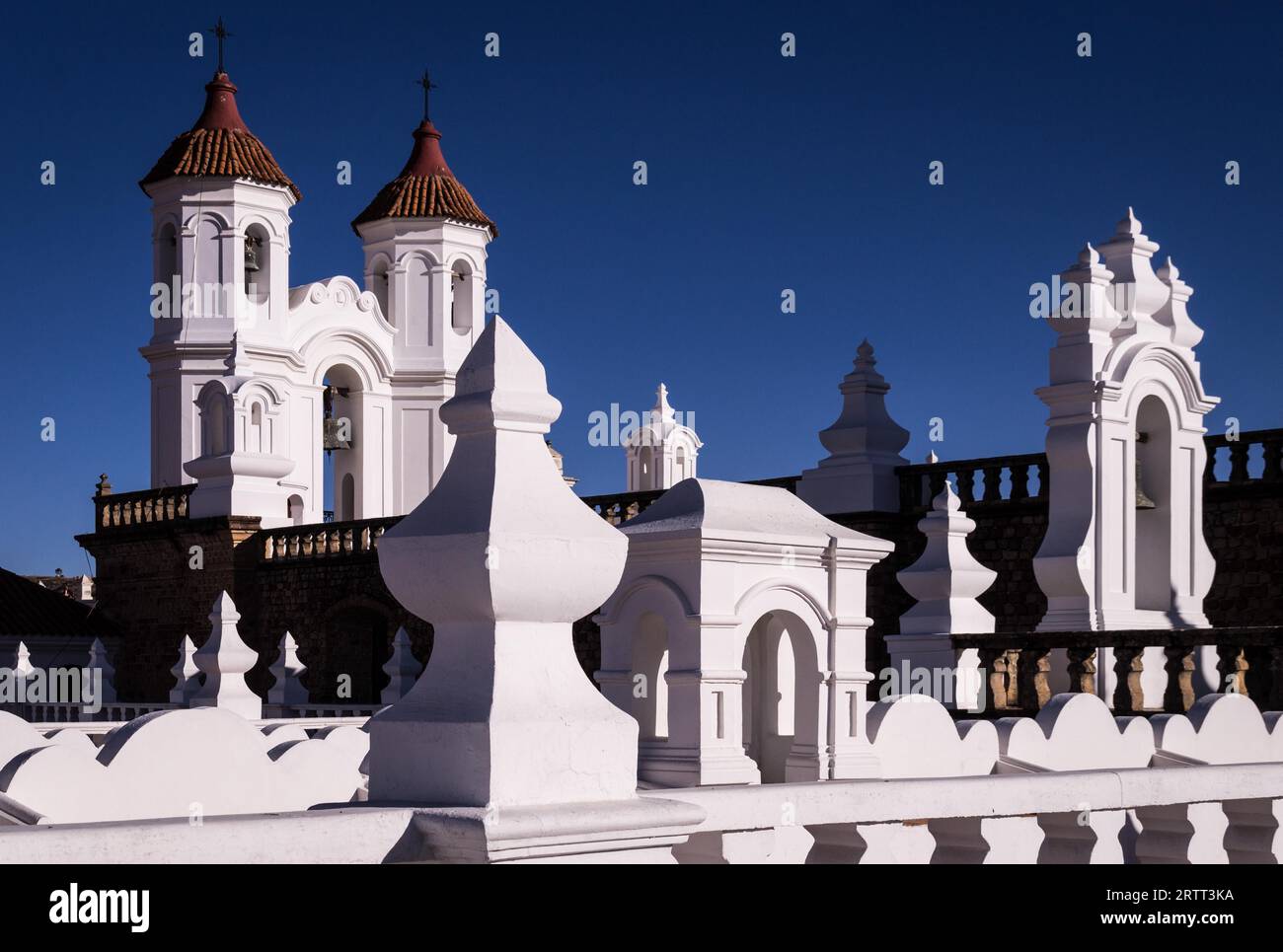 Rooftop view of San Felipe Neri monastery in Sucre, Bolivia. Bolivia's capital is famous for its colonial architecture Stock Photo