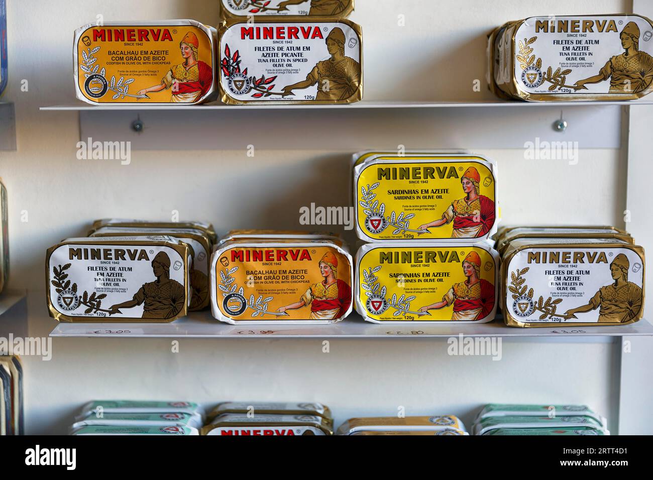 Various canned fish, sardines, cod, canned tuna, Portugal Stock Photo