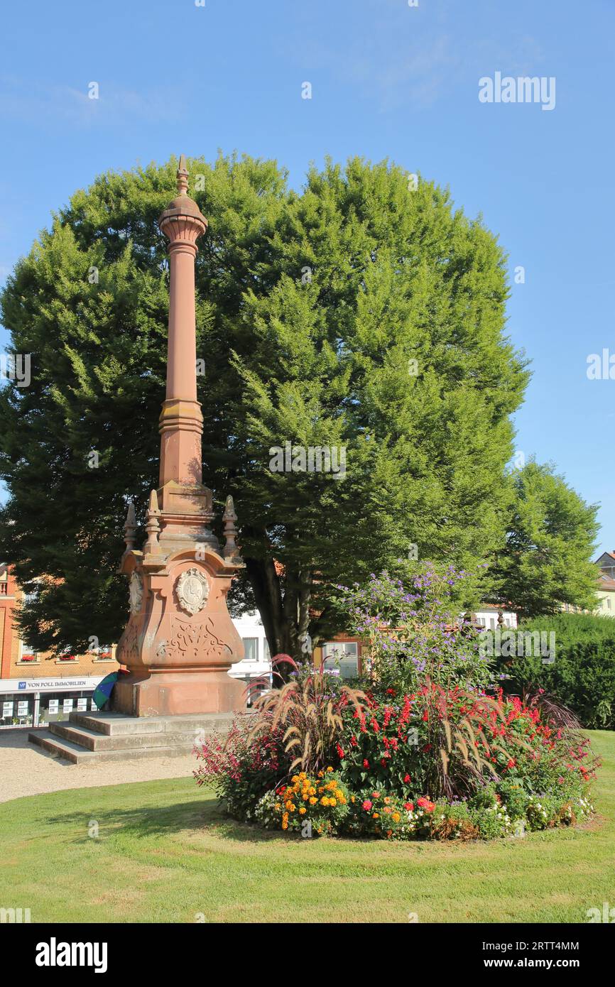 King's Column built 1883, Koenigsplatz, obelisk, column, Kitzingen, Lower Franconia, Franconia, Bavaria, Germany Stock Photo