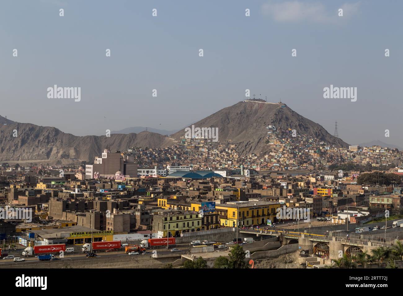 Lima, Peru, September 5, 2015: Photograph of the hill San Cristobal at the northern side of the river Rimac Stock Photo
