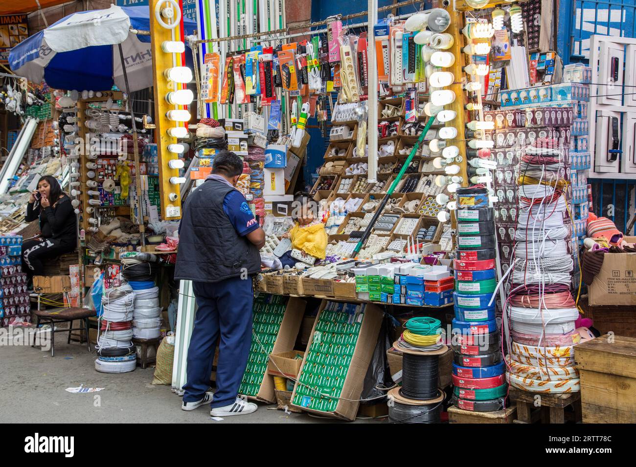 La Paz, Bolivia, October 24, 2015: People on a market in the city centre Stock Photo