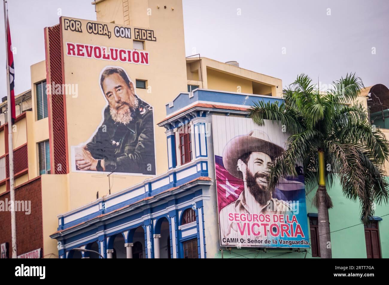 Santiago de Cuba, Cuba on January 4, 2015: Posters of Fidel Castro advertise the revolution. Santiago de Cuba is often referred to as birthplace of Stock Photo