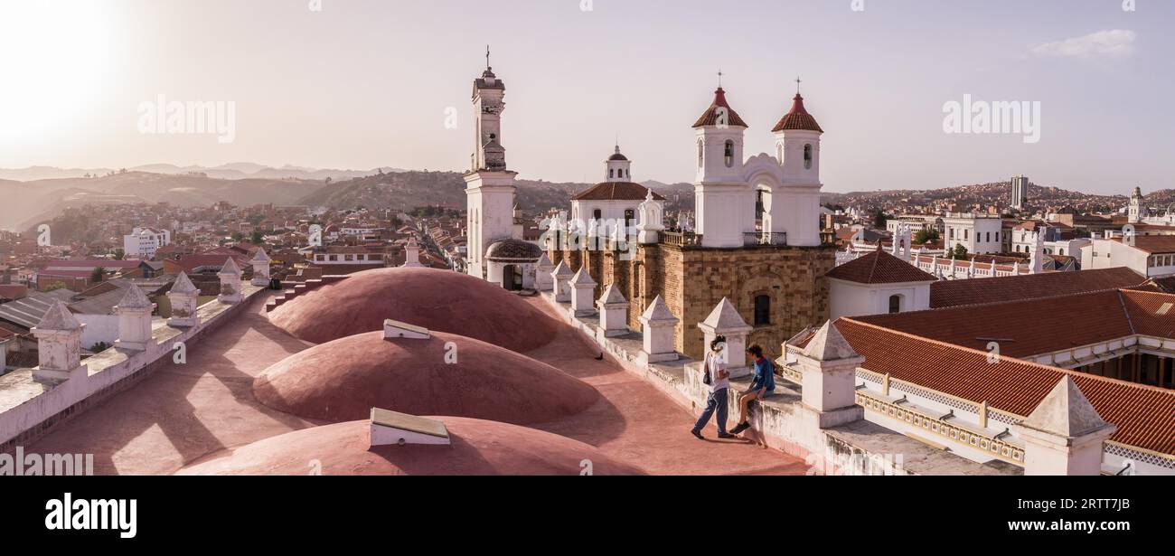 Rooftop view of San Felipe Neri monastery from La Merced church in Sucre, Bolivia. Bolivias capital is famous for its colonial architecture Stock Photo
