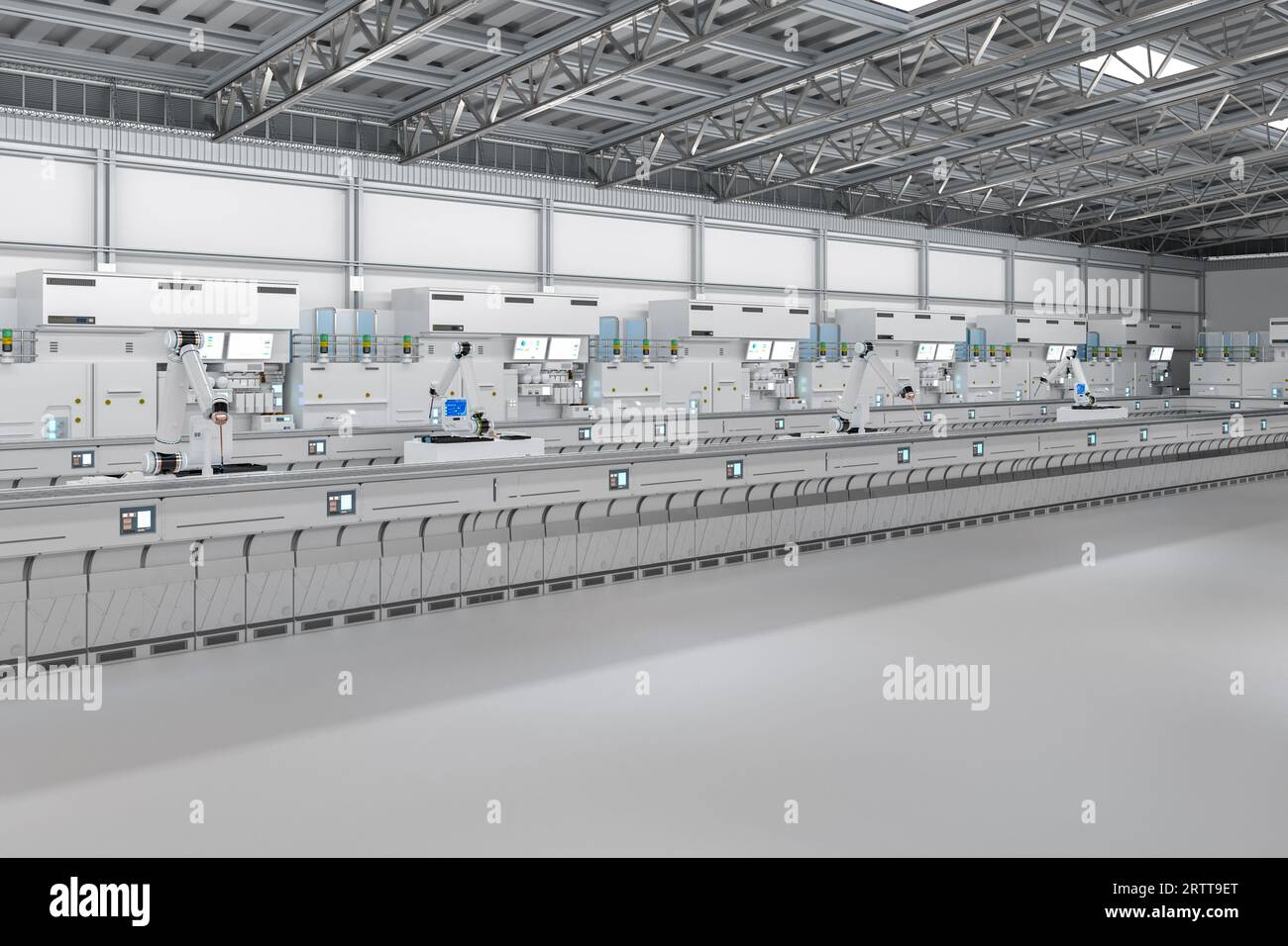 Automation industry concept with 3d rendering robot assembly line in  factory Stock Photo