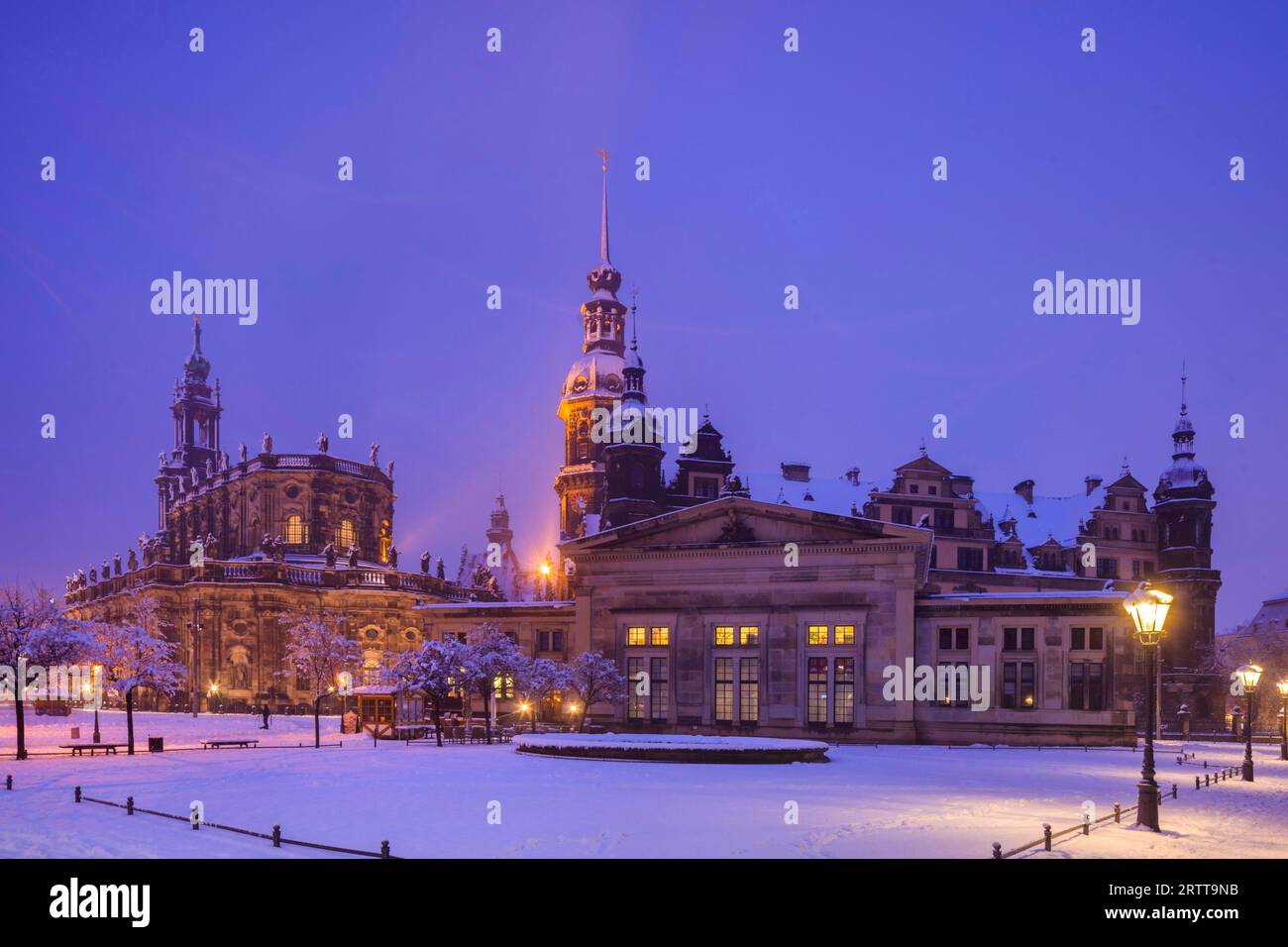 Snowcovered Theatre Square with the Court Church, Residence Palace and