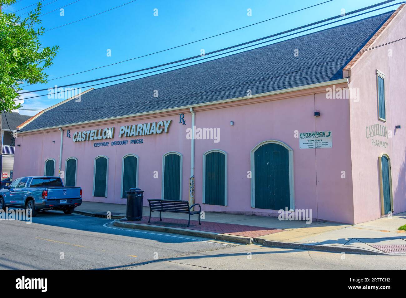 Full Front View of the Independently Owned Castellon Pharmacy on Oak Street on September 14, 2023 in New Orleans, Louisiana, USA Stock Photo
