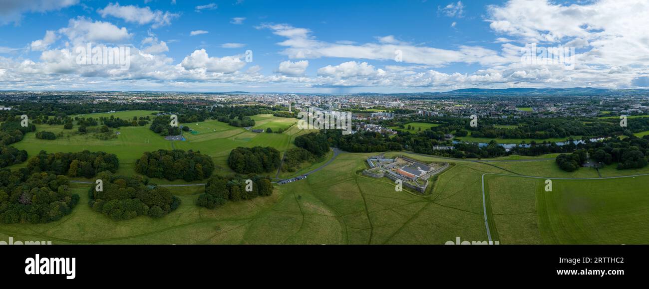 Aerial panorama of Magazine Fort in Phoenix park with Dublin city in the background Stock Photo