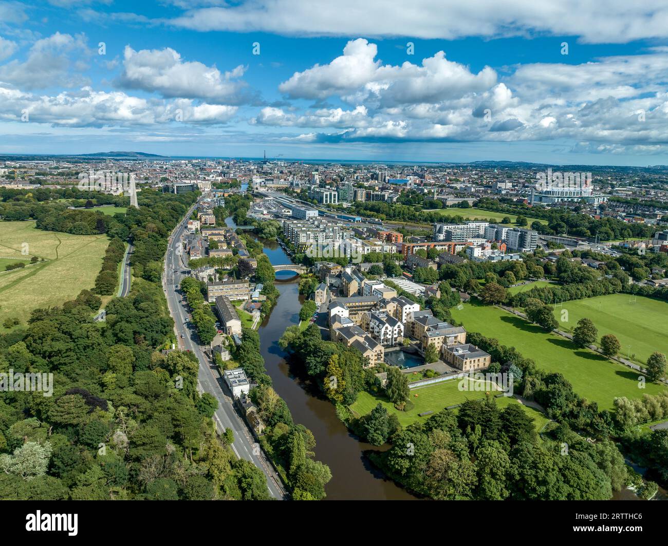 Aerial view of Dublin Ireland with cloudy blue sky Stock Photo
