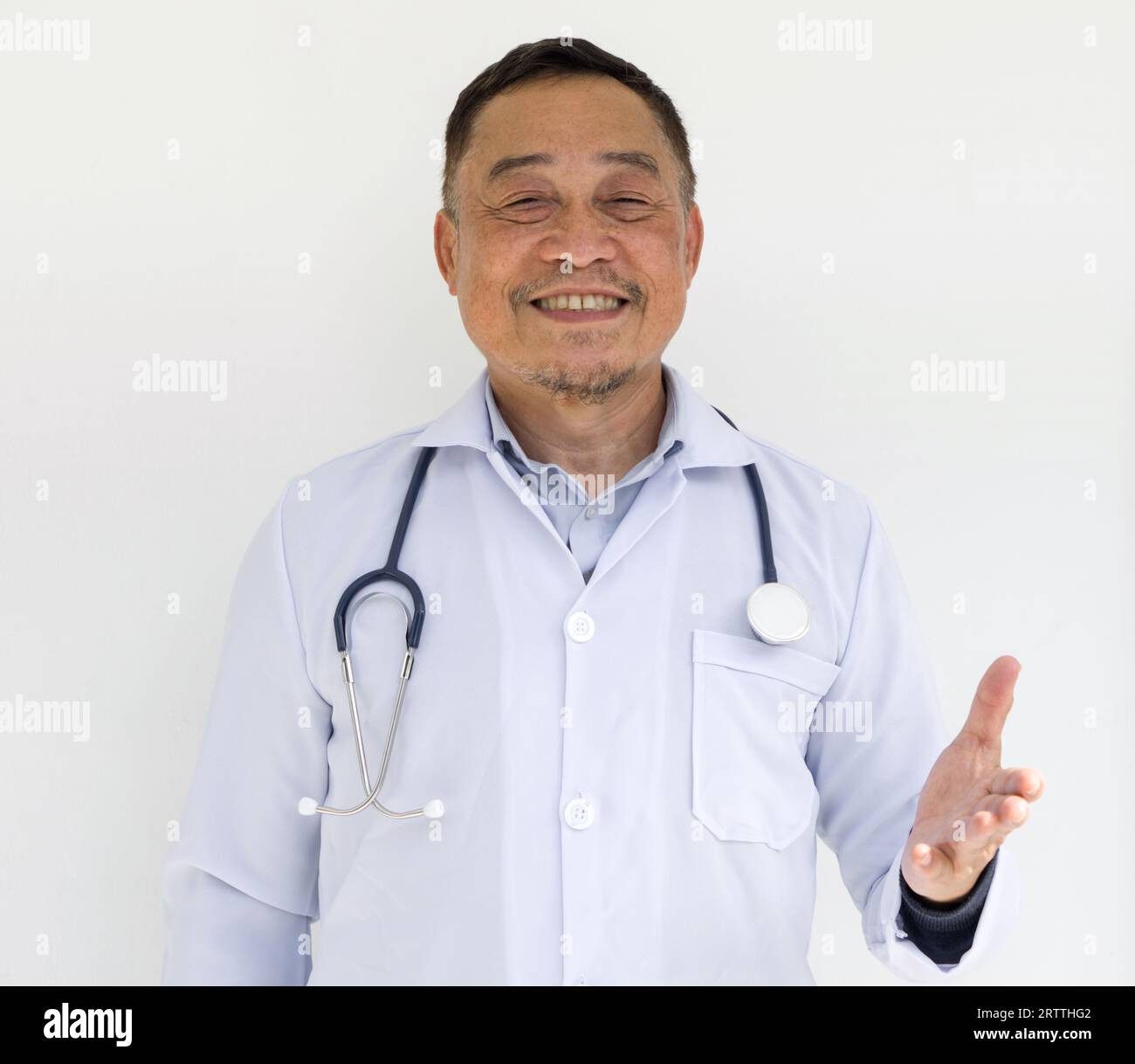 Asian senior man in professional attire, responsible look, donned in a