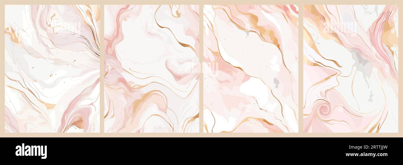 Set of Modern fluid watercolor, white ivory marble Stock Vector