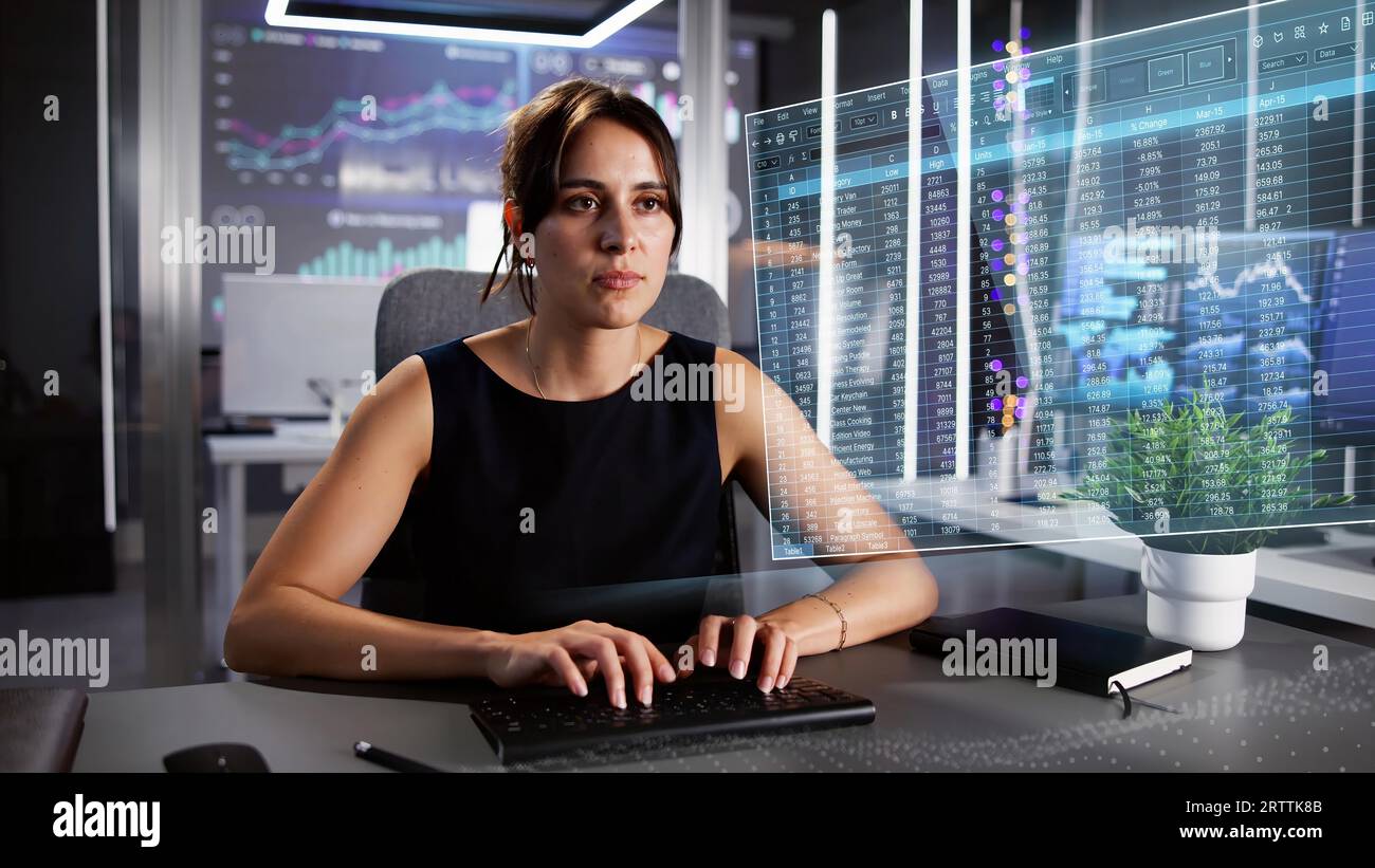Analyst Working With Spreadsheet Business Data On Computer Stock Photo