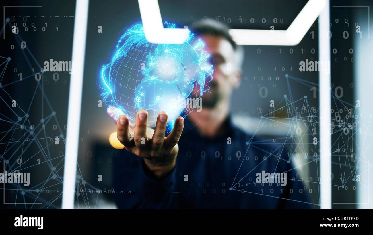 Futuristic Earth Technology And Internet. Digital Planet Stock Photo