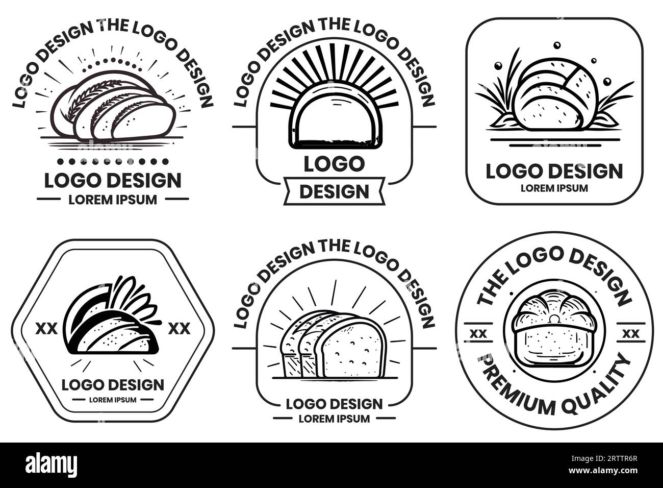 bread shop logo in flat line art style isolated on background Stock