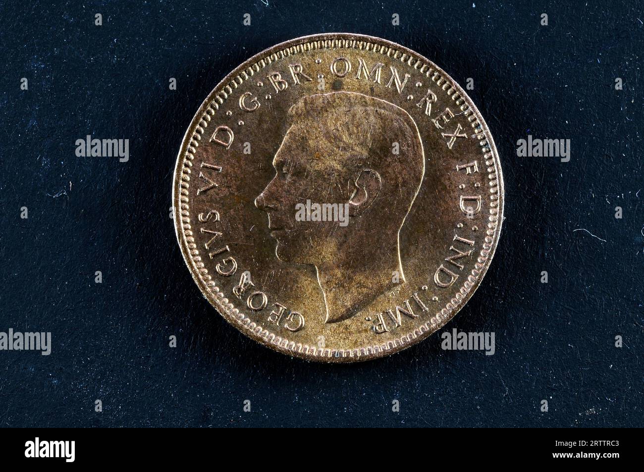 One farthing coin of pre-decimal currency, pounds, shillings and pence Stock Photo