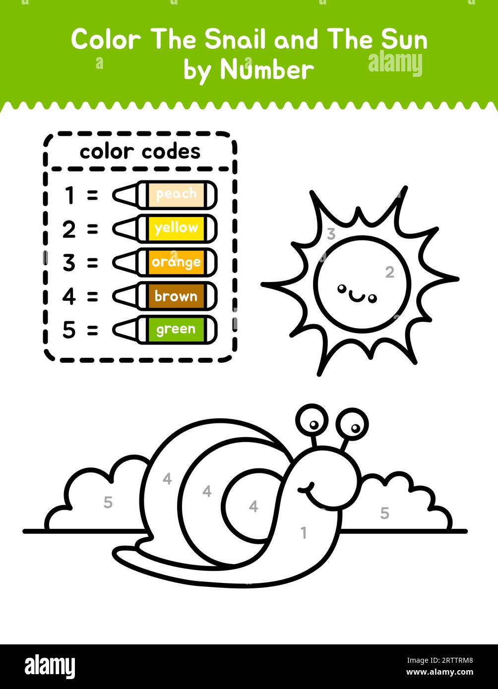 Cute Snail Color By Number Coloring Page For Children Stock Vector