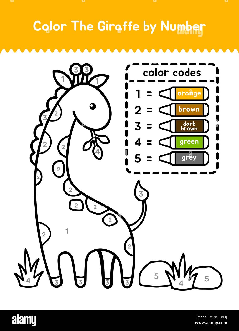Cute Giraffe Color By Number Coloring Page For Children Stock Vector