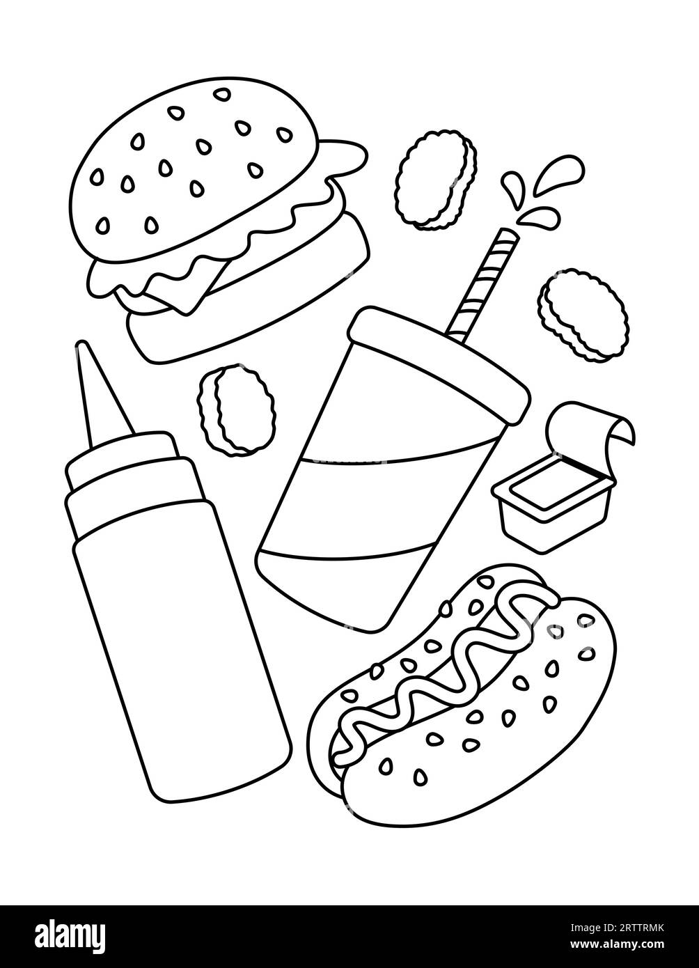 Cute Fast Food Theme Coloring Page Stock Vector
