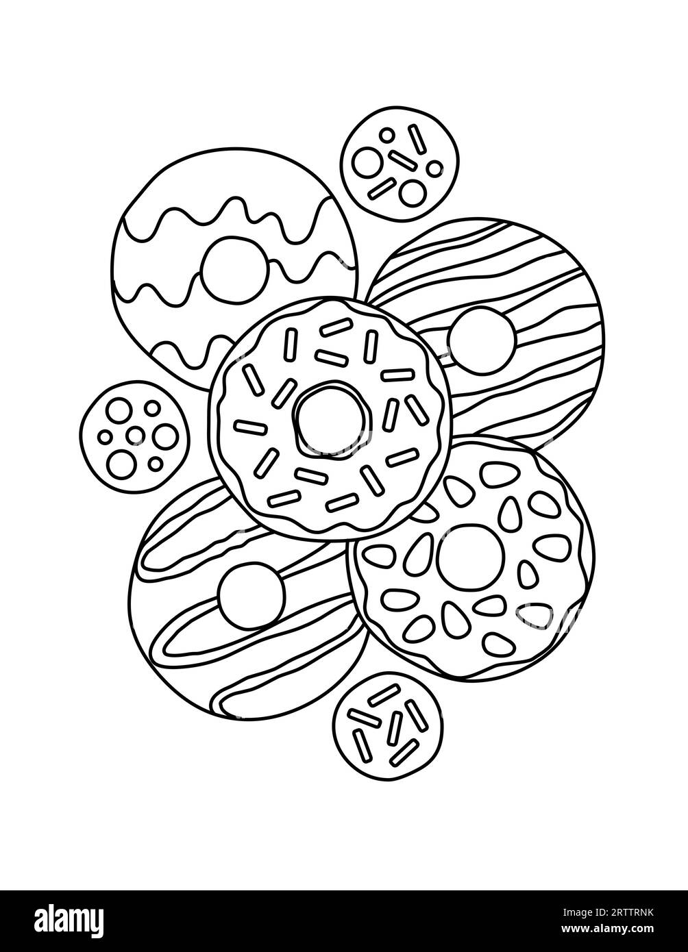 Cute Donut Black Outline Coloring Page Stock Vector
