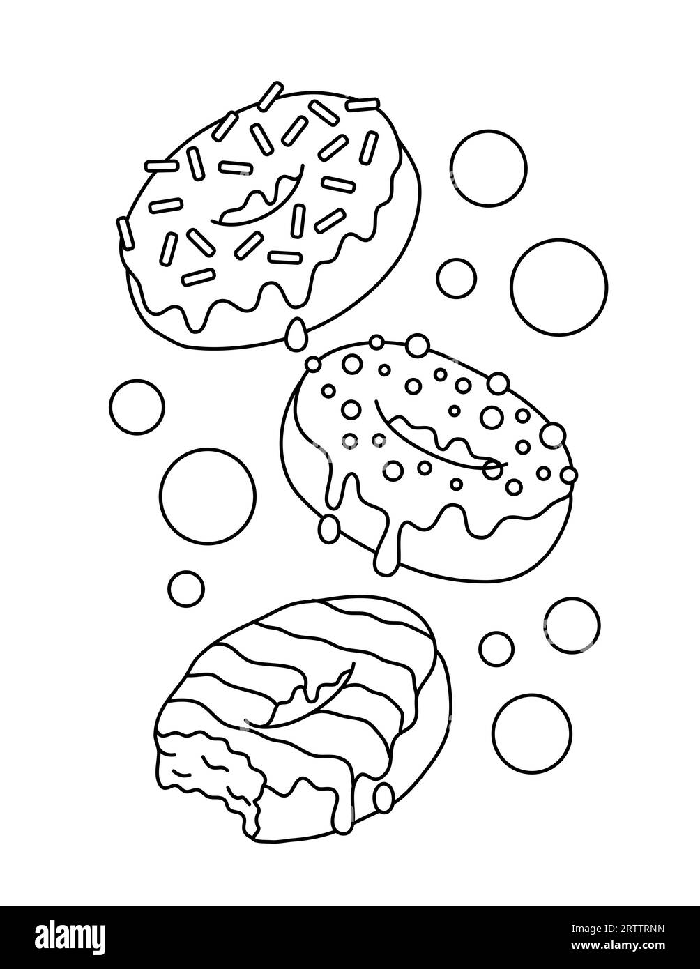 Cute Floating Donut Coloring Page Stock Vector